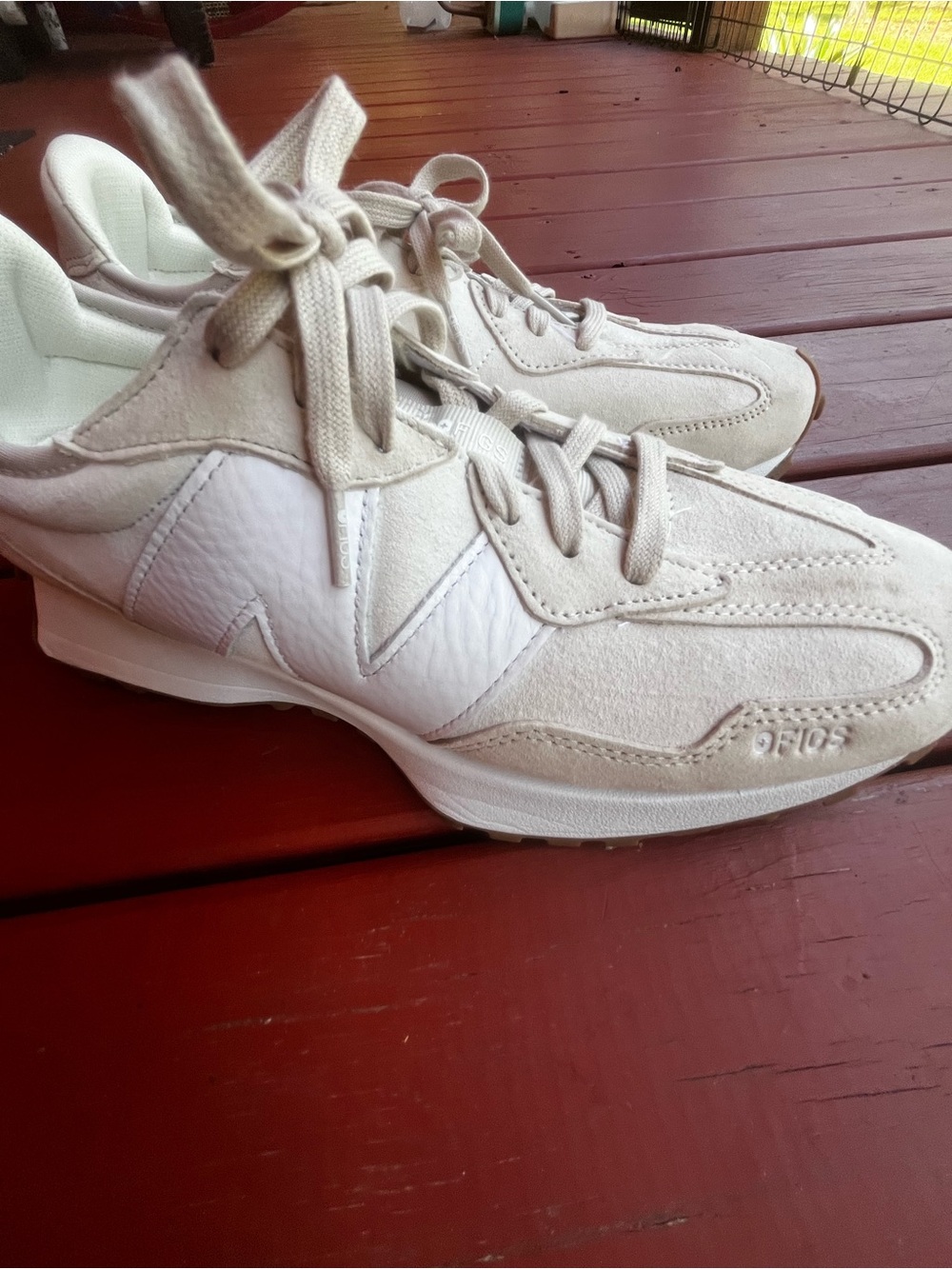 Figs New Balance  Size 11 Beige and White Suede-Trim Sneakers